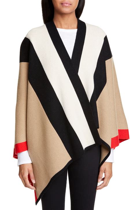 burberry poncho cape wrap|Burberry striped wool cashmere cape.